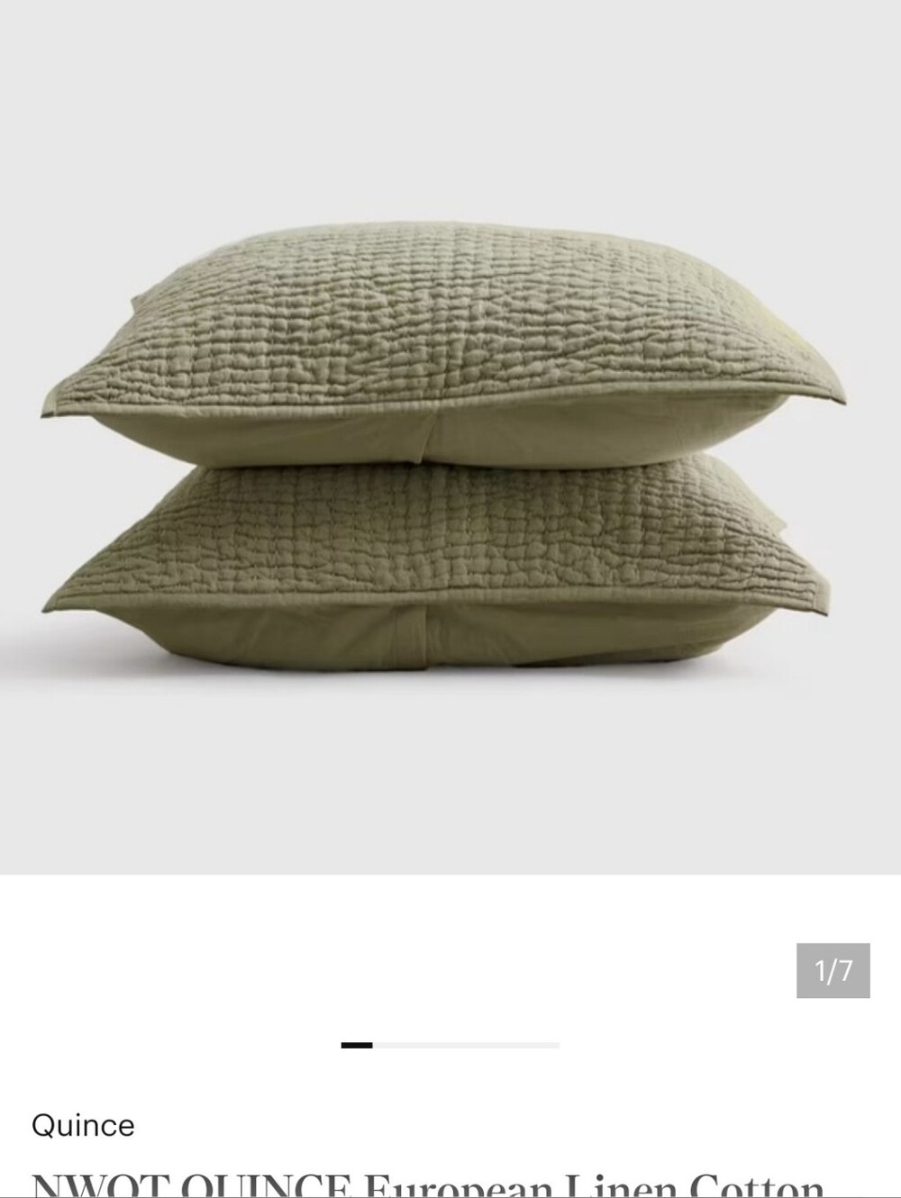 NWOT QUINCE European Linen Cotton Stitch Sham Set King Olive 9251